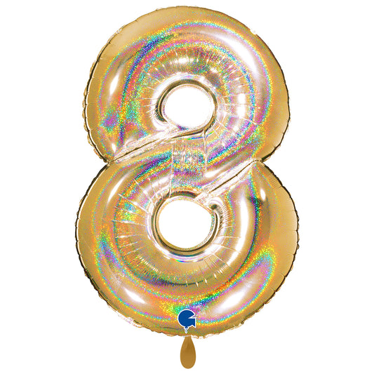 1 Ballon XXL - Chiffre 8 - Or Holographique Pailleté