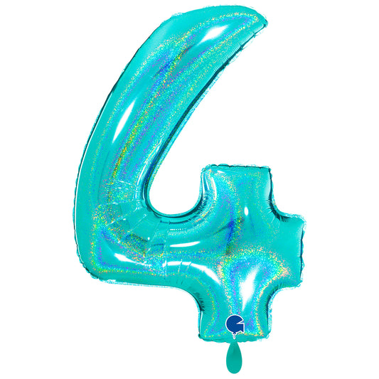 1 Ballon XXL - Chiffre 4 - Holographique scintillant Tiffany