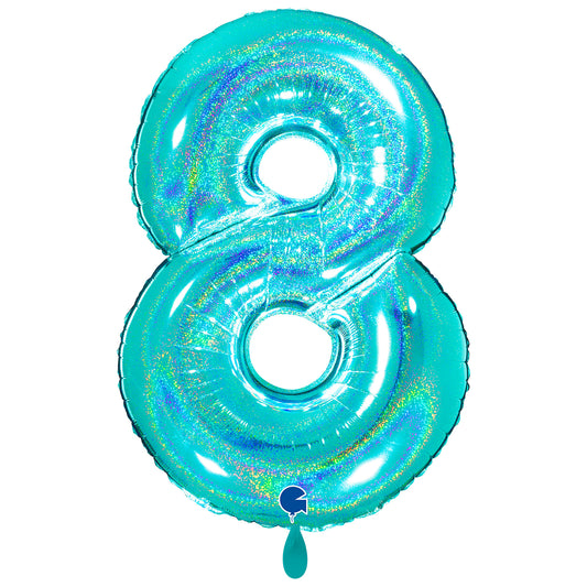 1 Ballon XXL - Chiffre 8 - Paillettes Holographique Tiffany