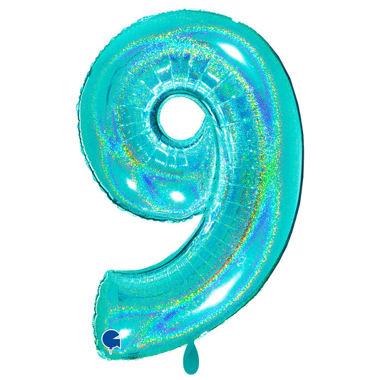 1 Ballon XXL - Chiffre 9 - Holographique scintillant Tiffany