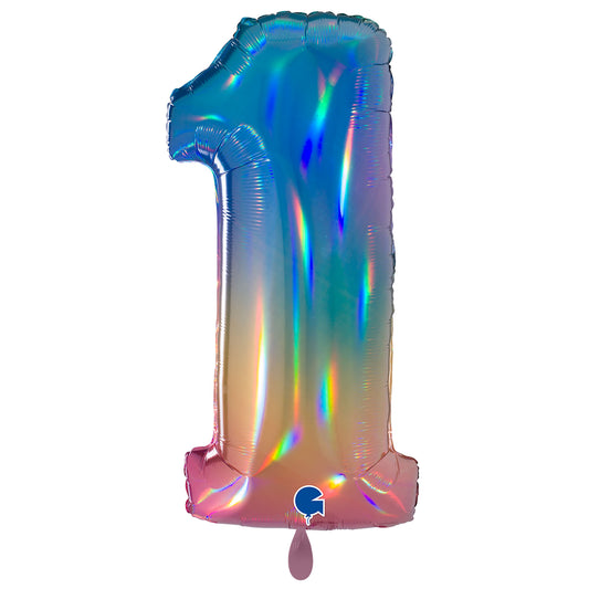 1 Ballon XXL - Nummer 1 - Kleurrijke Regenboog