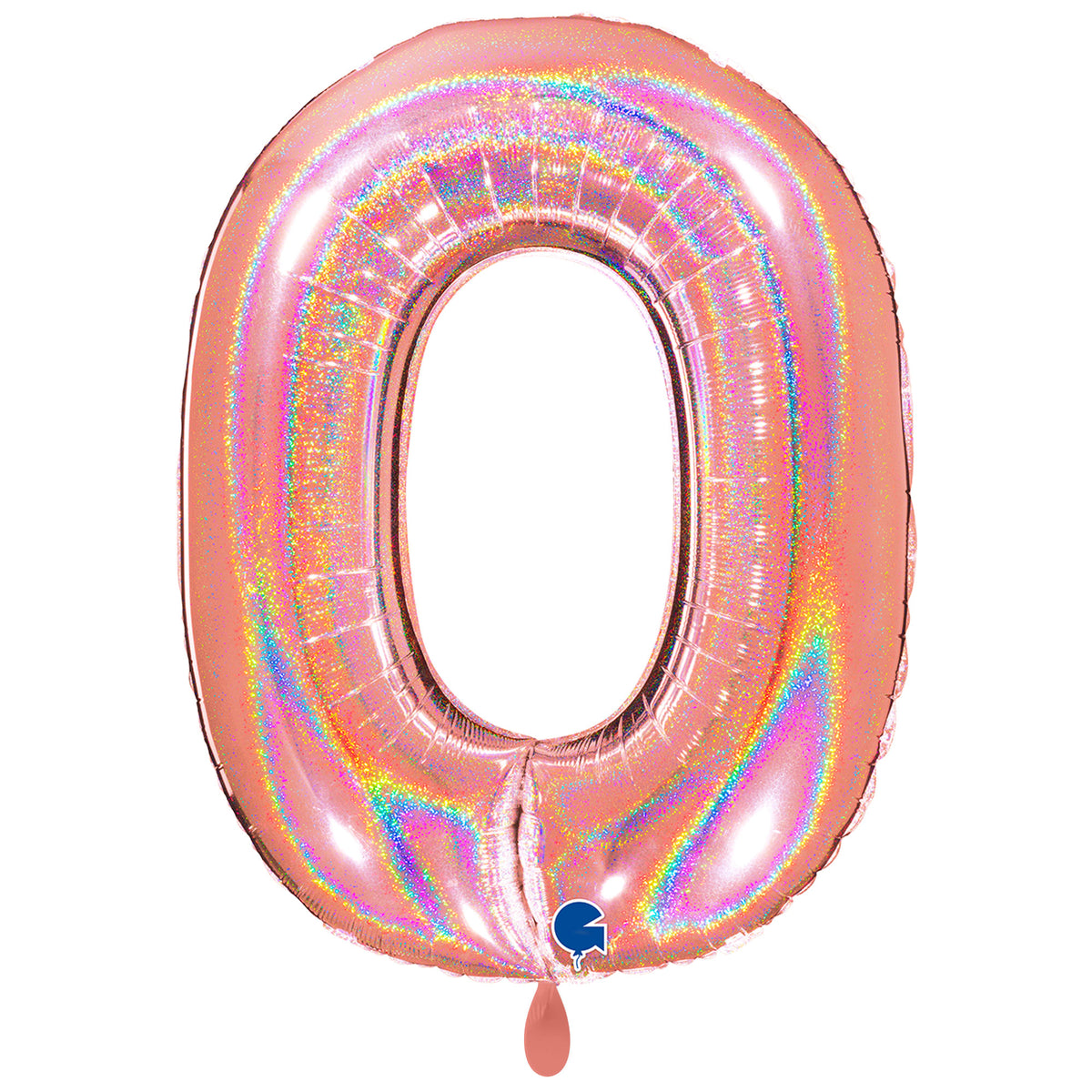 1 Ballon XXL - Chiffre 0 - Pailleté Holographique Or Rose