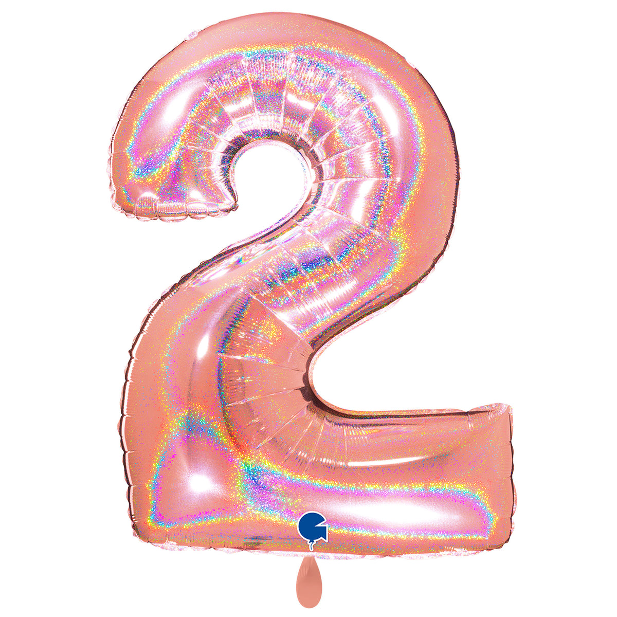 1 Ballon XXL - Chiffre 2 - Holographique Rose Doré Scintillant