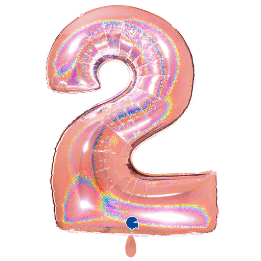 1 Ballon XXL - Chiffre 2 - Holographique Rose Doré Scintillant