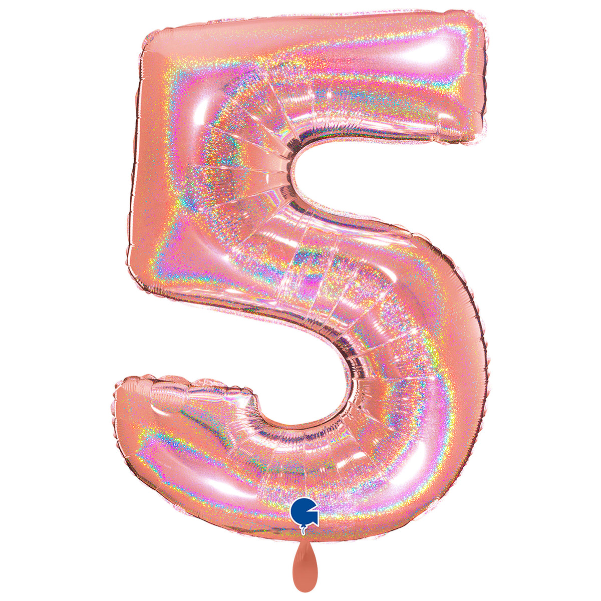 1 Ballon XXL - Chiffre 5 - Holographique Pailleté Or Rose