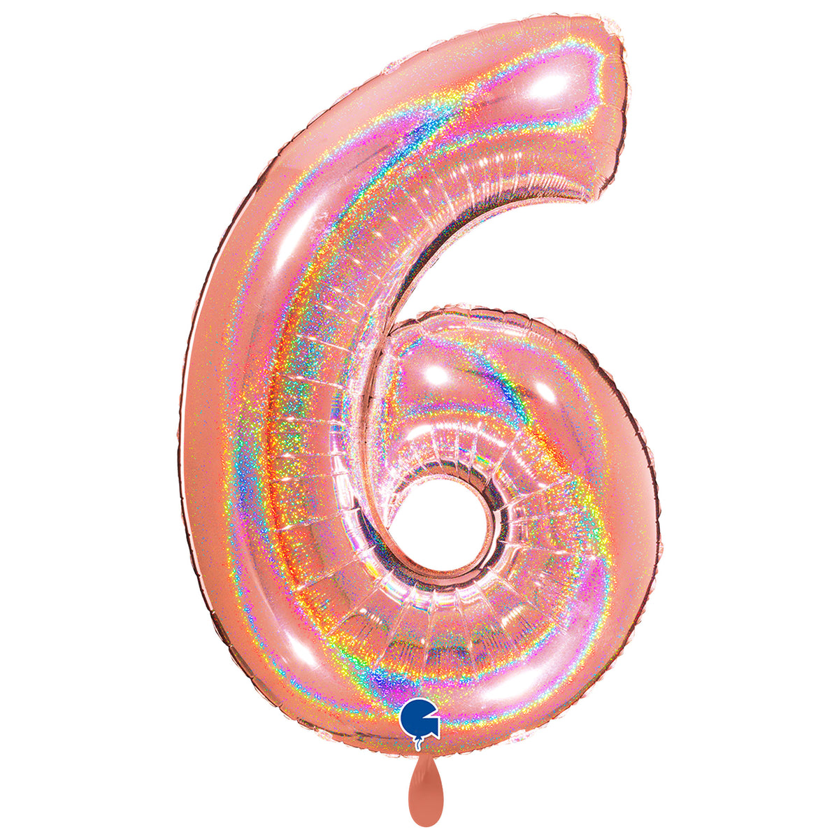 1 Ballon Géant - Chiffre 6 - Holographique Pailleté Or Rose