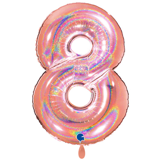 1 ballon XXL - Chiffre 8 - Holo Scintillant Or Rosé