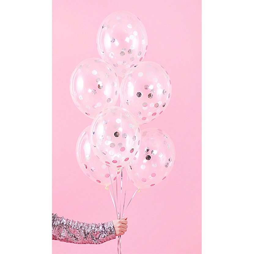 6 confettiballonnen - Ø 30cm - Dotty - Zilver
