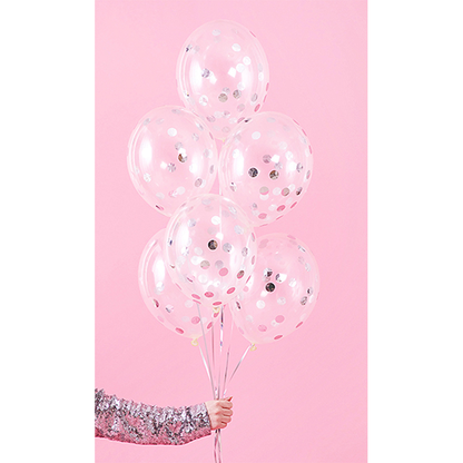 6 confettiballonnen - Ø 30cm - Dotty - Zilver