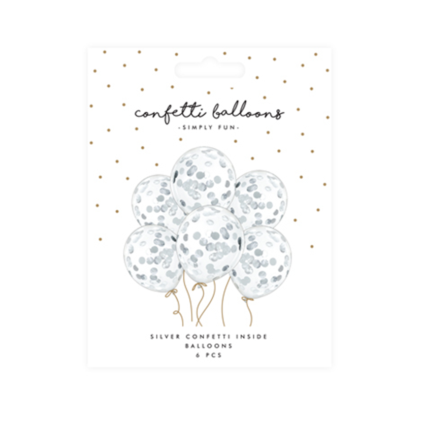 6 confettiballonnen - Ø 30cm - Dotty - Zilver