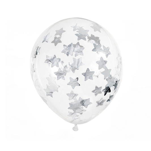 6 ballons confettis - Ø 30cm - Étoiles - Argent