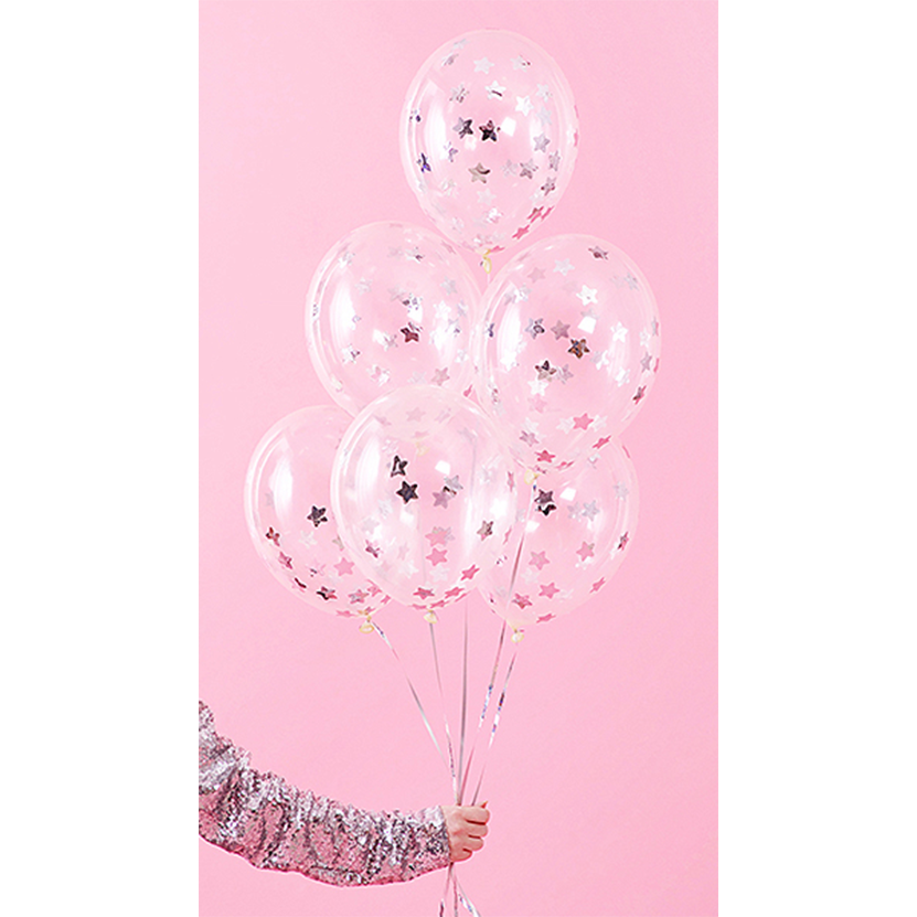 6 ballons confettis - Ø 30cm - Étoiles - Argent