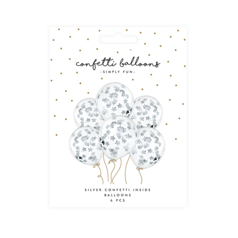 6 ballons confettis - Ø 30cm - Étoiles - Argent