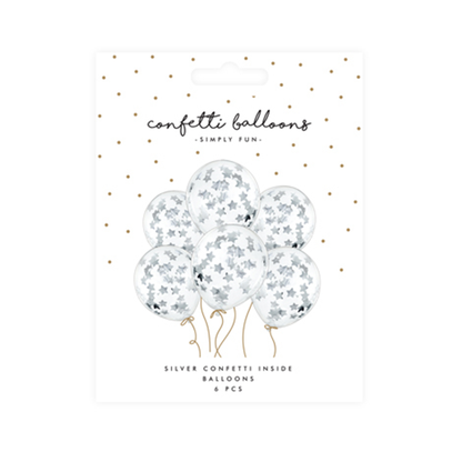 6 ballons confettis - Ø 30cm - Étoiles - Argent