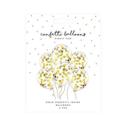 6 confetti ballonnen - Ø 30cm - Sterren - Goud