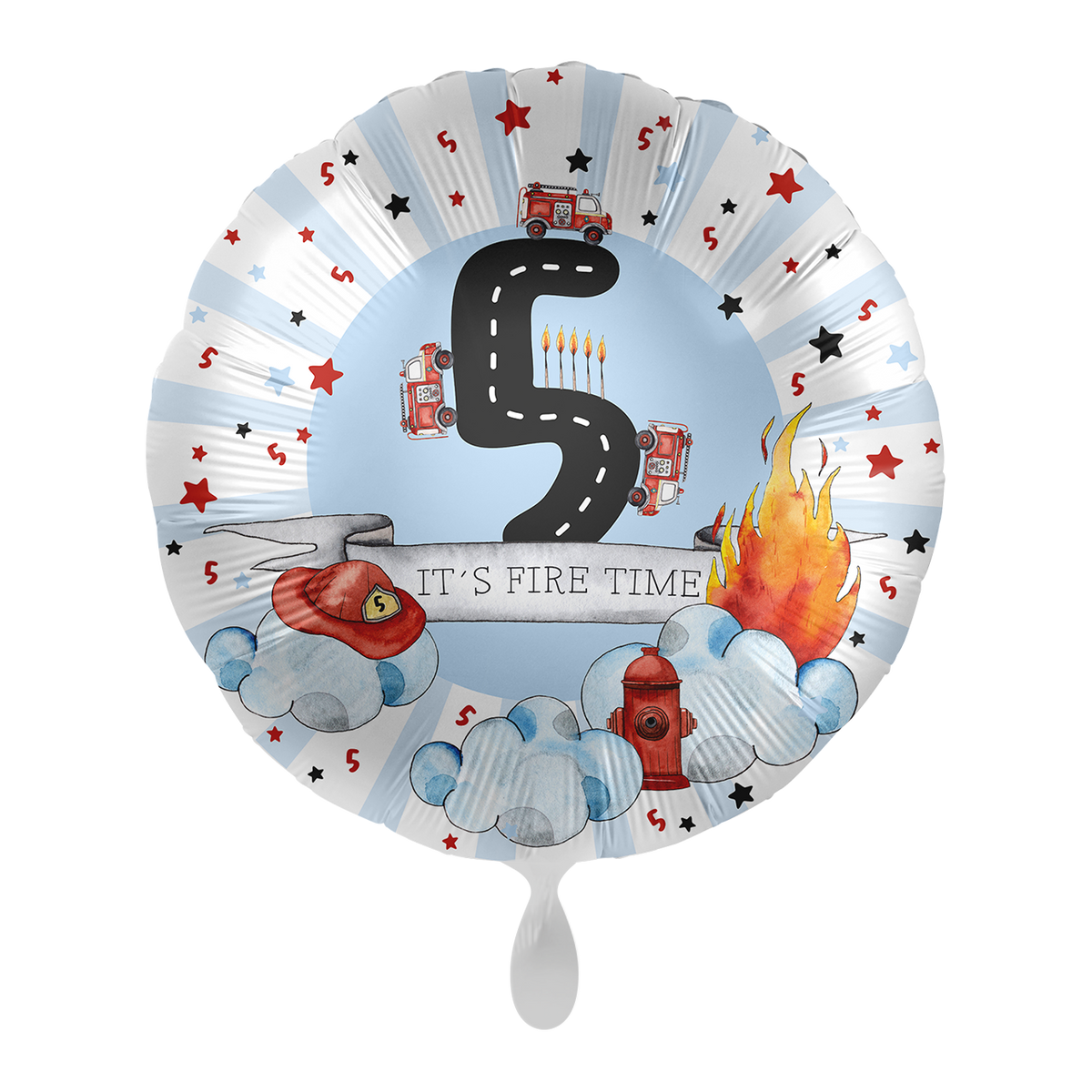 1 Ballon - Joyeux camion de pompiers - Cinq