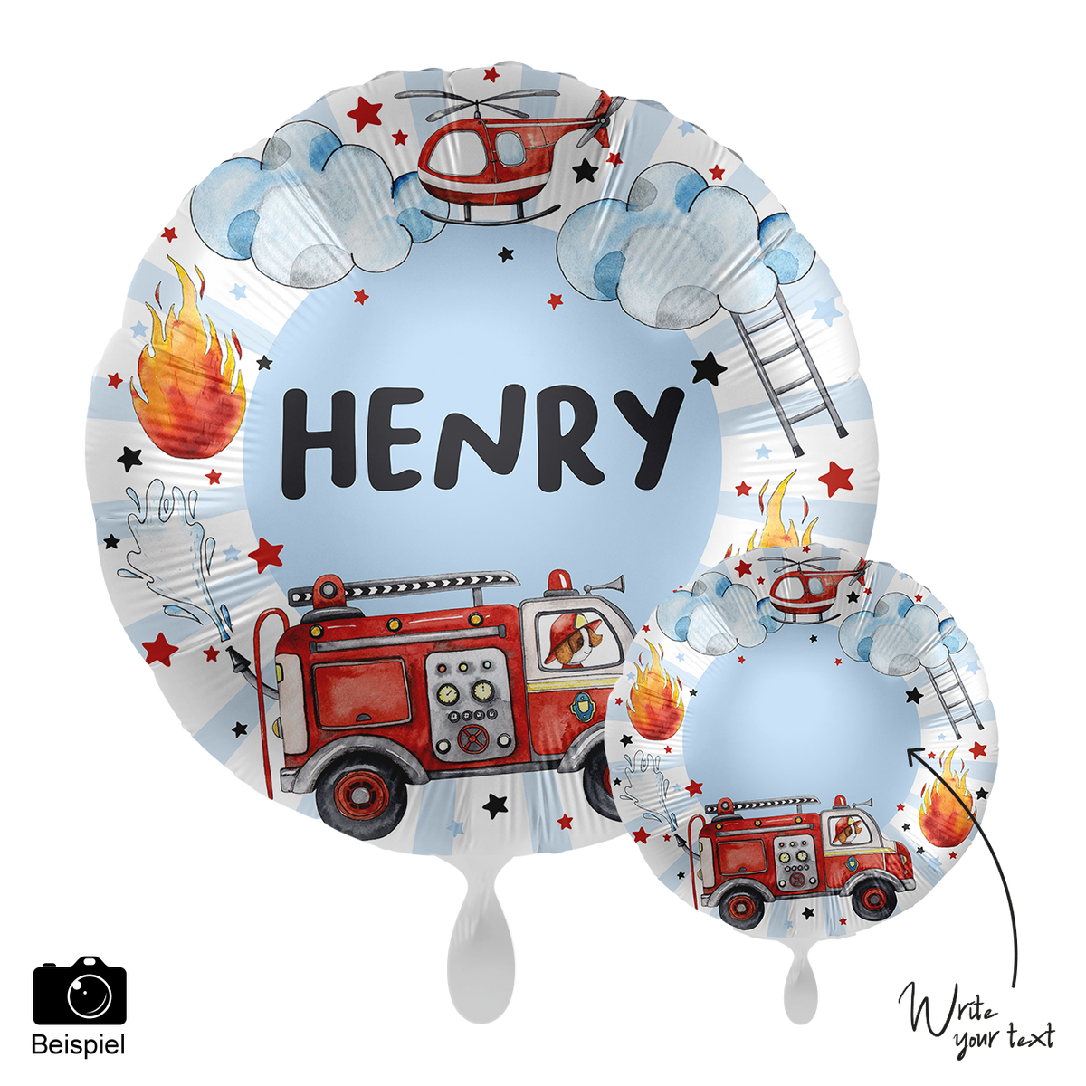 1 Ballon - Personnalisez-le - Joyeux camion de pompiers