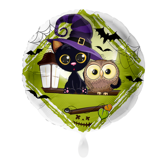 1 Ballon - Spookachtige kat en uil - UNI