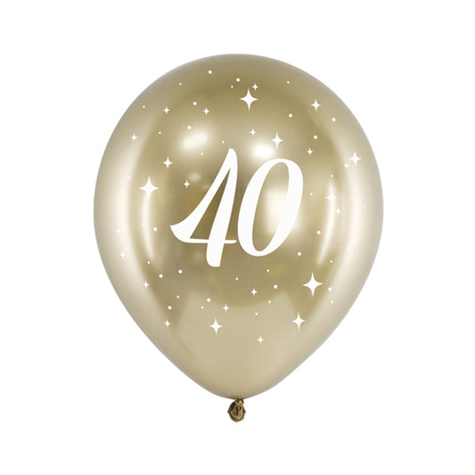 6 ballons à motifs - Ø 30cm - Or brillant - 40