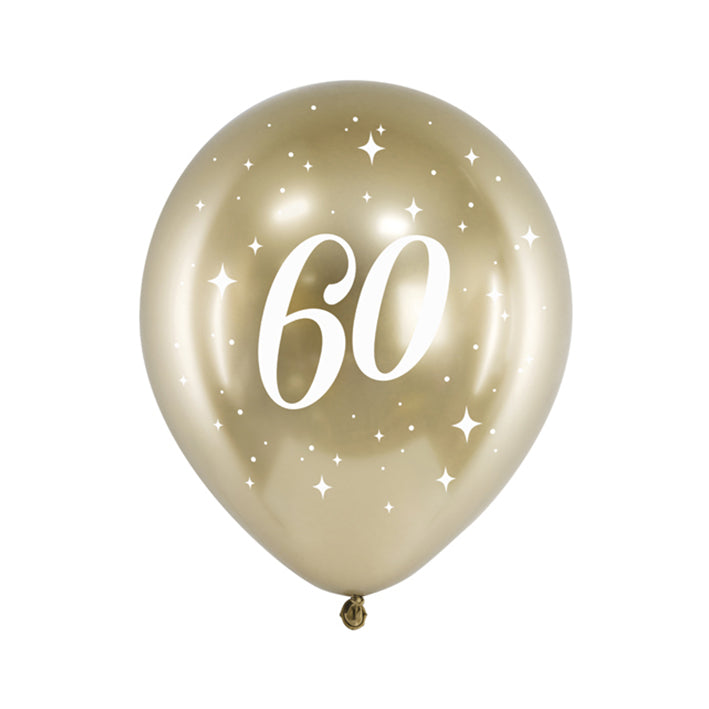 6 Ballons à motifs - Ø 30cm - Or brillant - 60