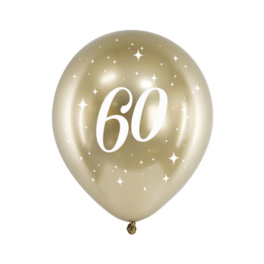 6 Ballons à motifs - Ø 30cm - Or brillant - 60