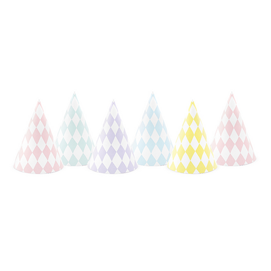 6 chapeaux de fête - Assortiment pastel
