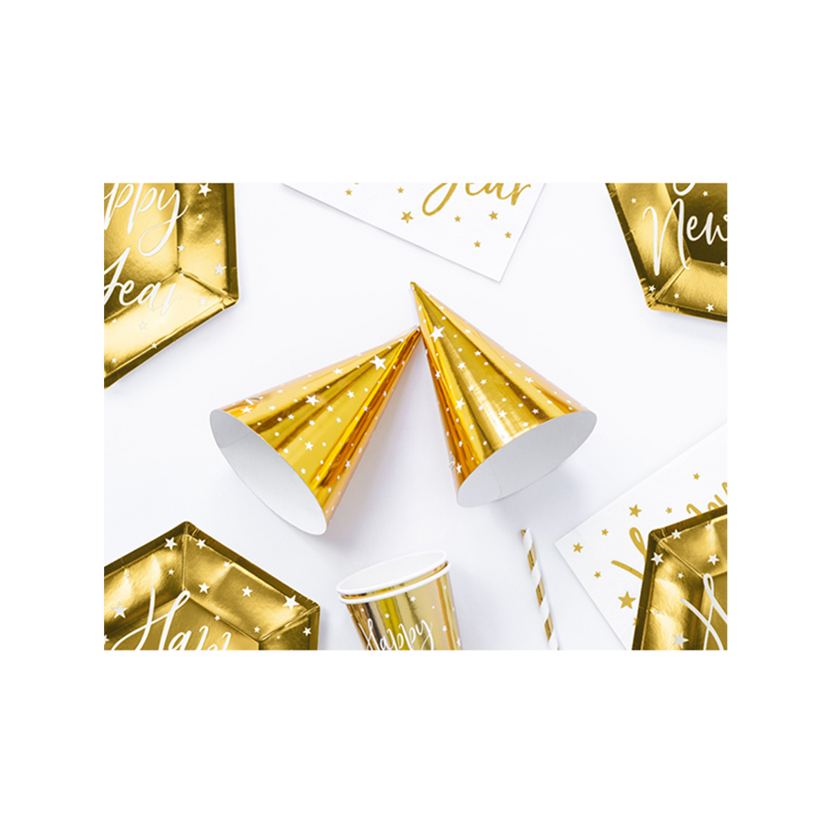 6 feesthoedjes - sterren goud