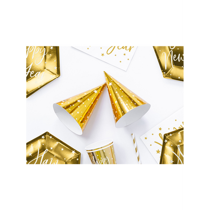 6 feesthoedjes - sterren goud