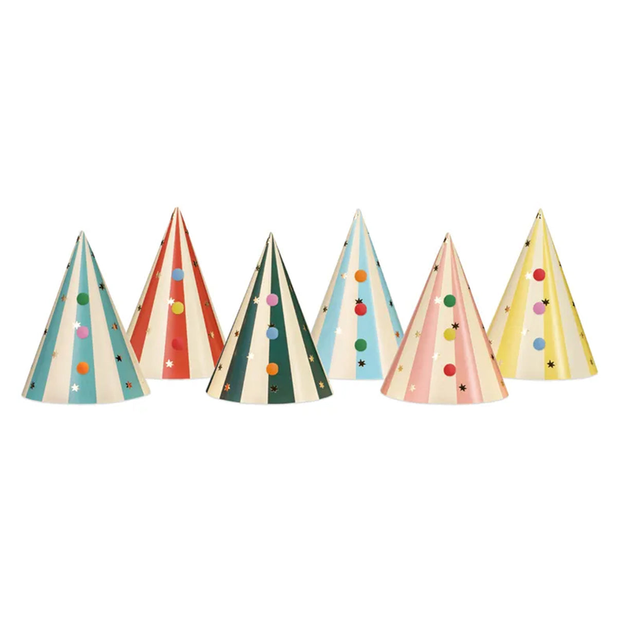 6 chapeaux de fête - Pompons multicolores