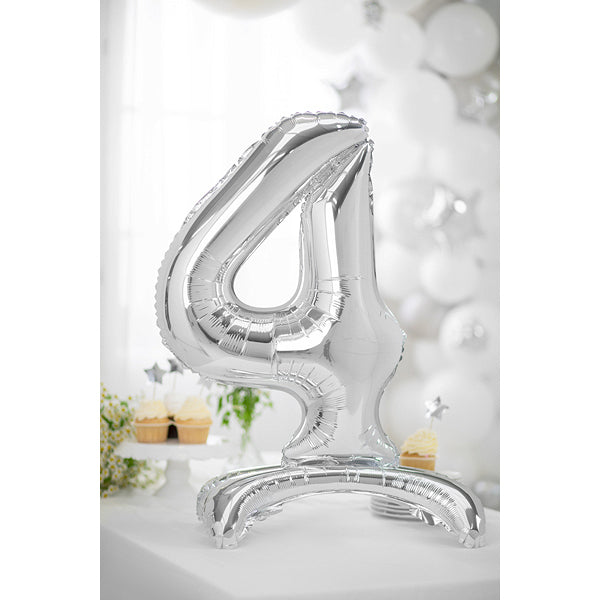 1 ballon XXL sur pied - Chiffre 4 - Argent