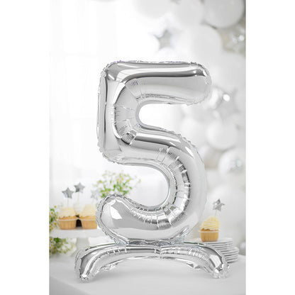 1 ballon géant sur pied - chiffre 5 - argent