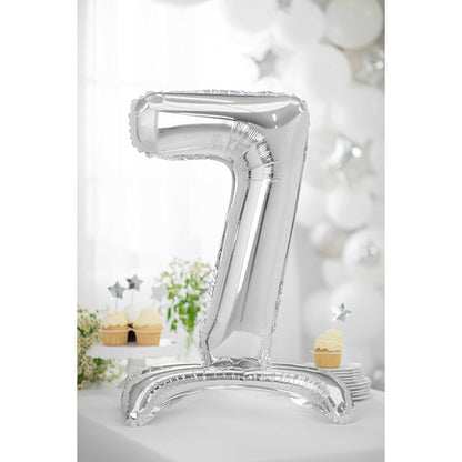 1 ballon XXL avec pied - Chiffre 7 - Argent