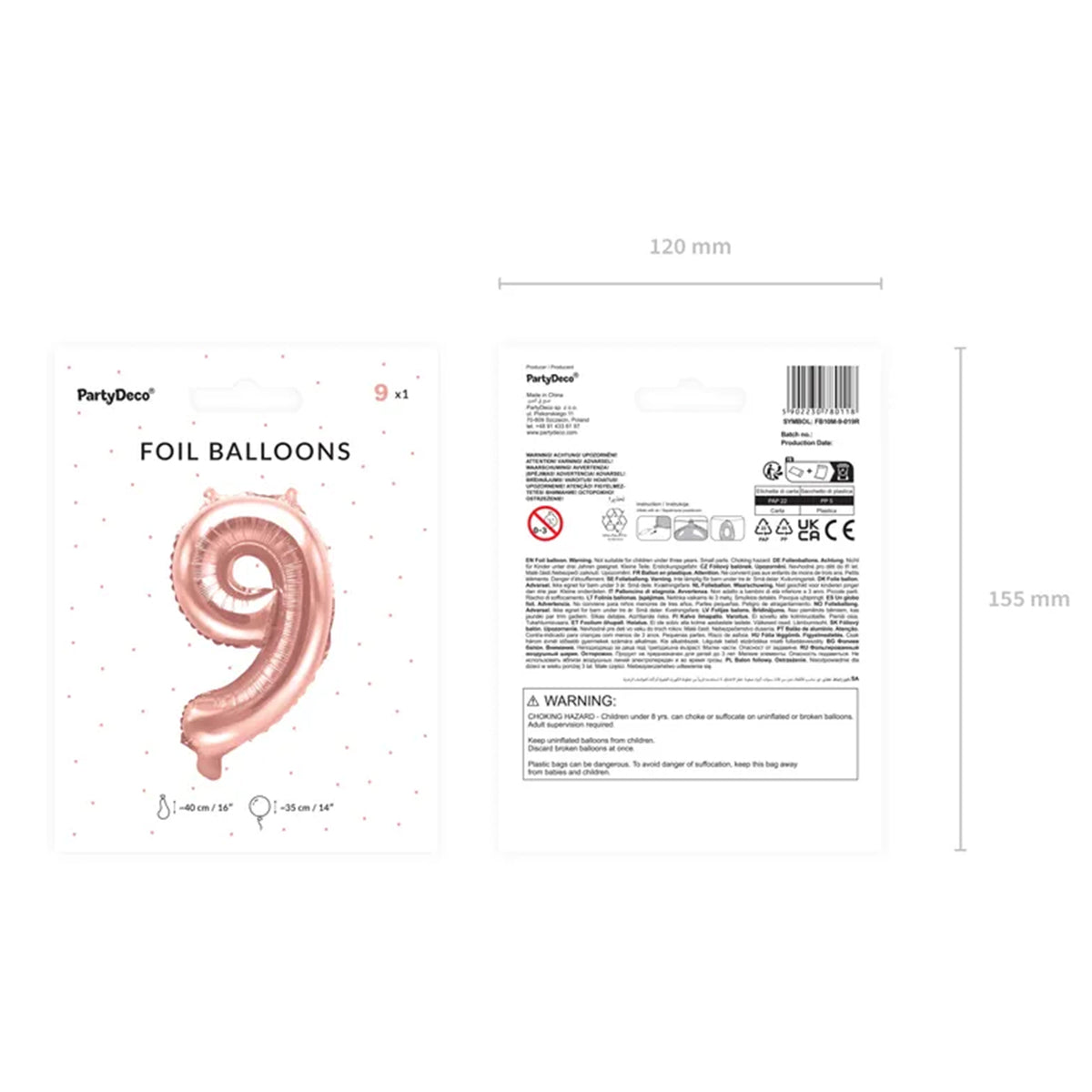 1 Ballon XS - Cijfer 9 - Roségoud