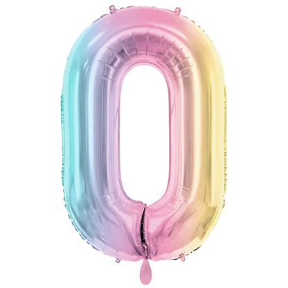 1 Ballon XXL - Cijfer 0 - Pastelregenboog
