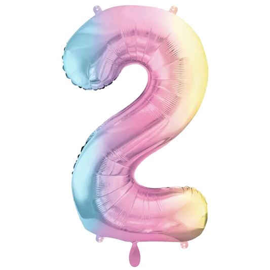 1 ballon géant - Chiffre 2 - Arc-en-ciel pastel