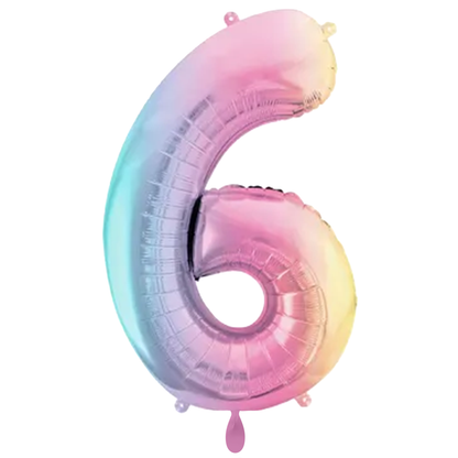 1 XXL-ballon - Cijfer 6 - Pastelregenboog