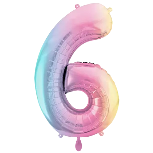 1 ballon géant - chiffre 6 - arc-en-ciel pastel