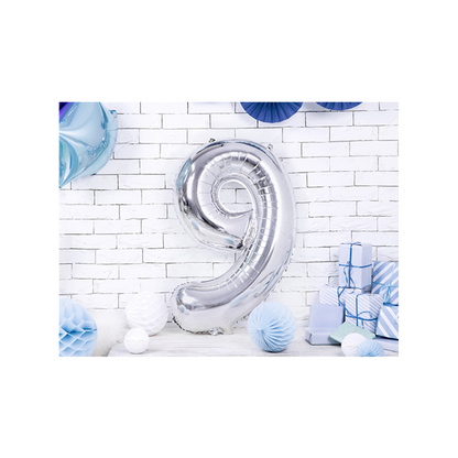 1 Ballon XXL - Cijfer 9 - Zilver