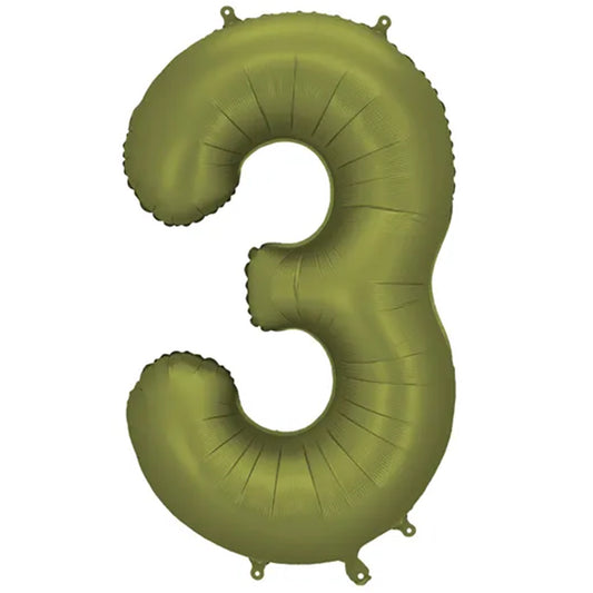 1 Ballon XXL - Cijfer 3 - Olijfgroen