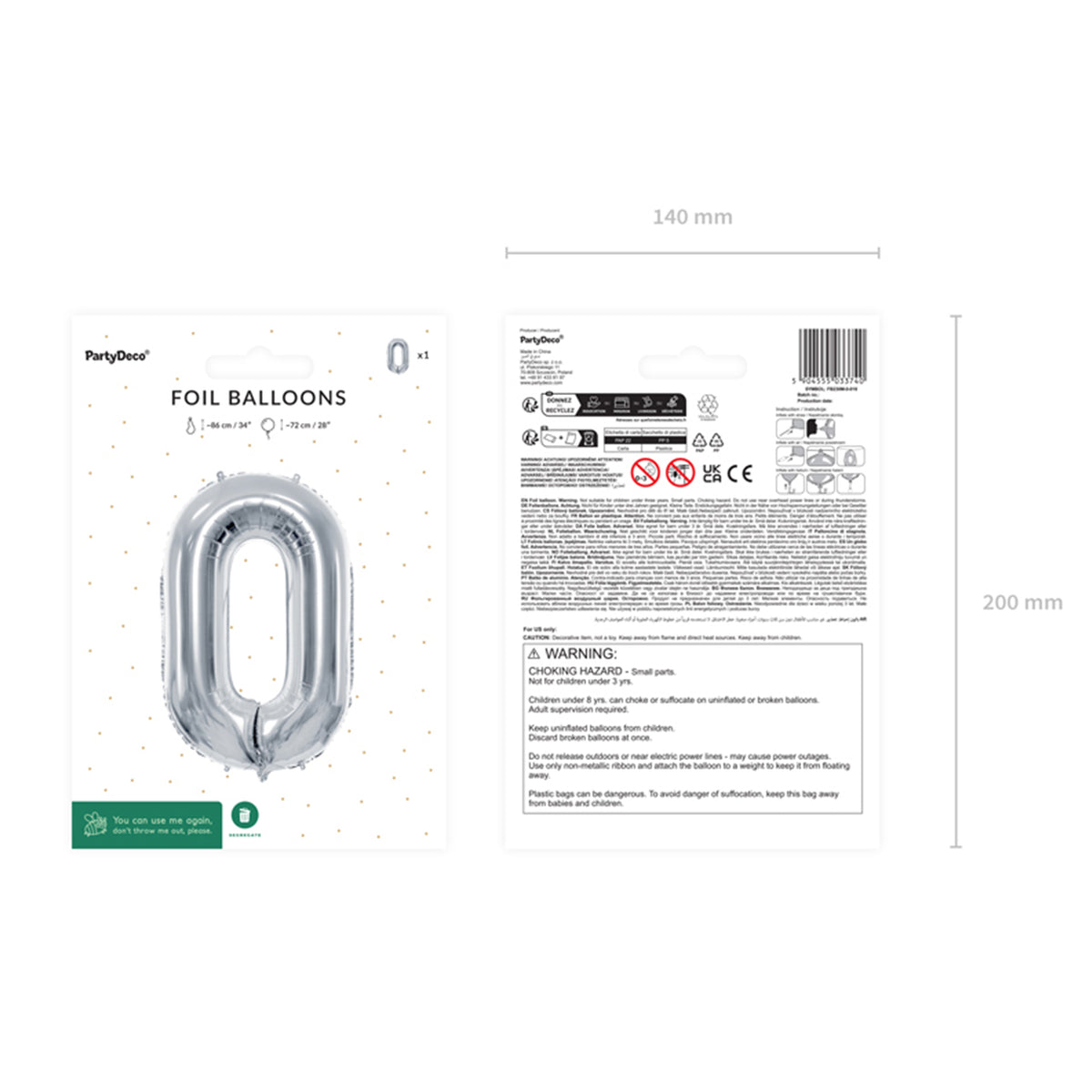 1 Ballon XL - Cijfer 0 - Zilver