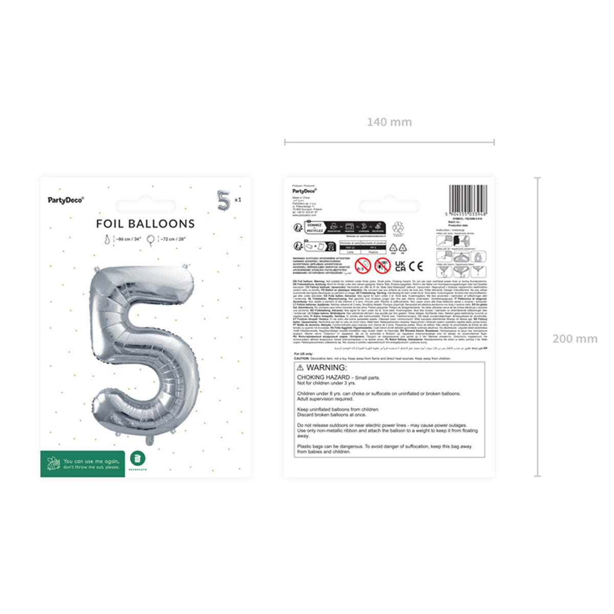 1 Ballon XL - Chiffre 5 - Argent