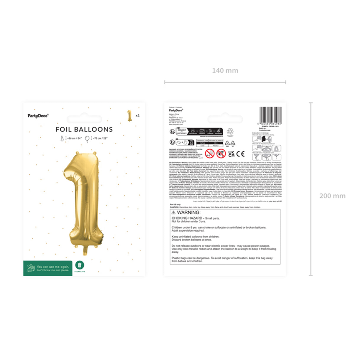 1 Ballon XL - Cijfer 1 - Goud
