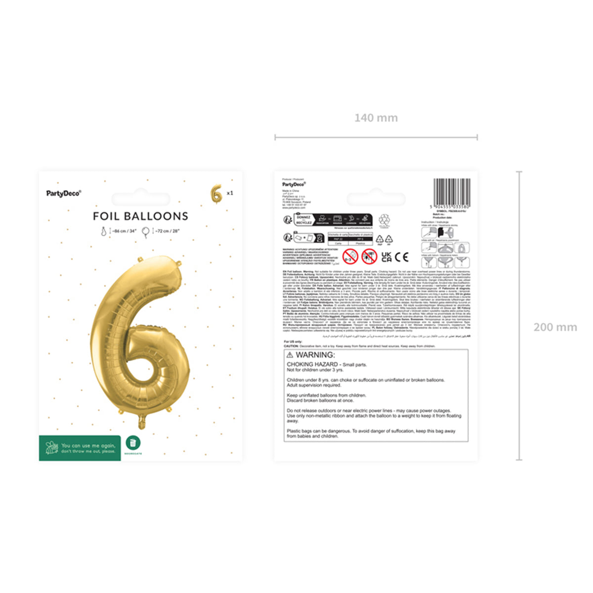 1 Ballon XL - Cijfer 6 - Goud
