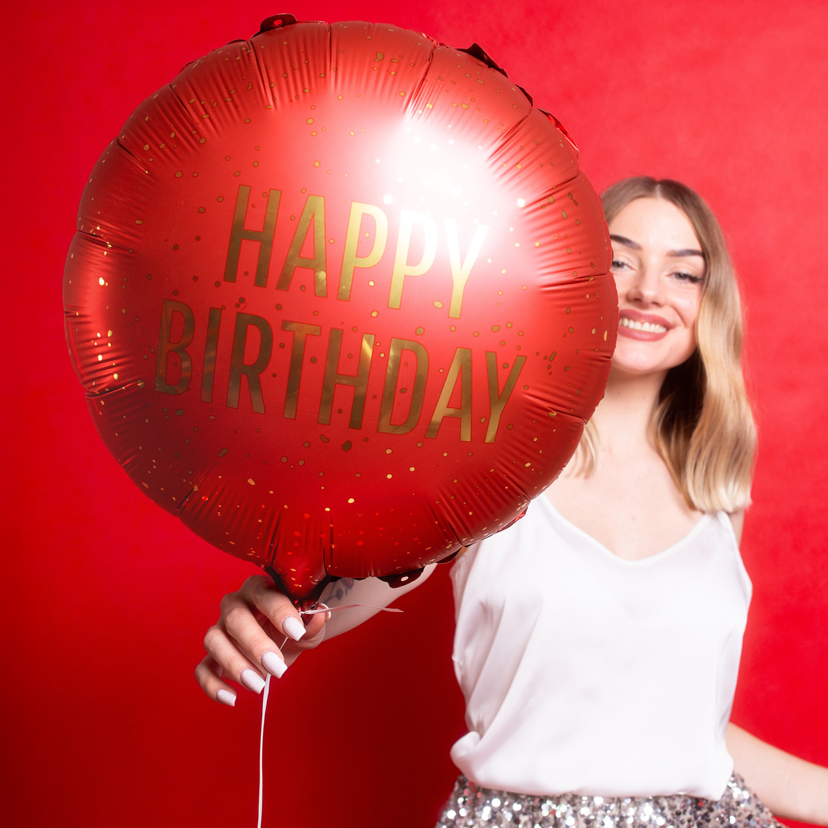 1 ballon - Happy Birthday - Donkerrood