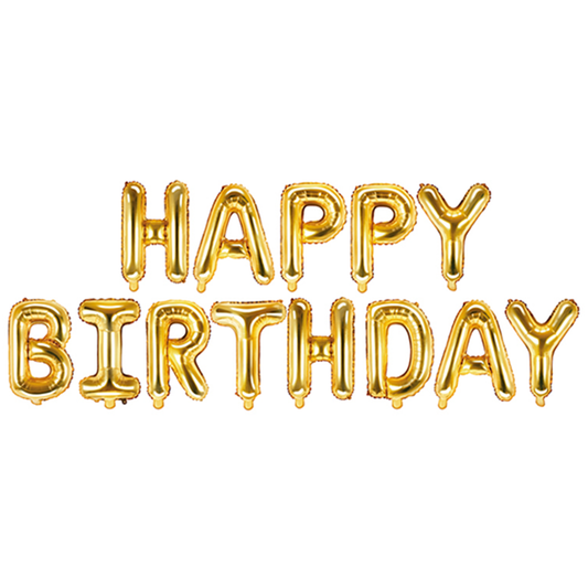 1 Ballon - Inscription - Happy Birthday - Doré