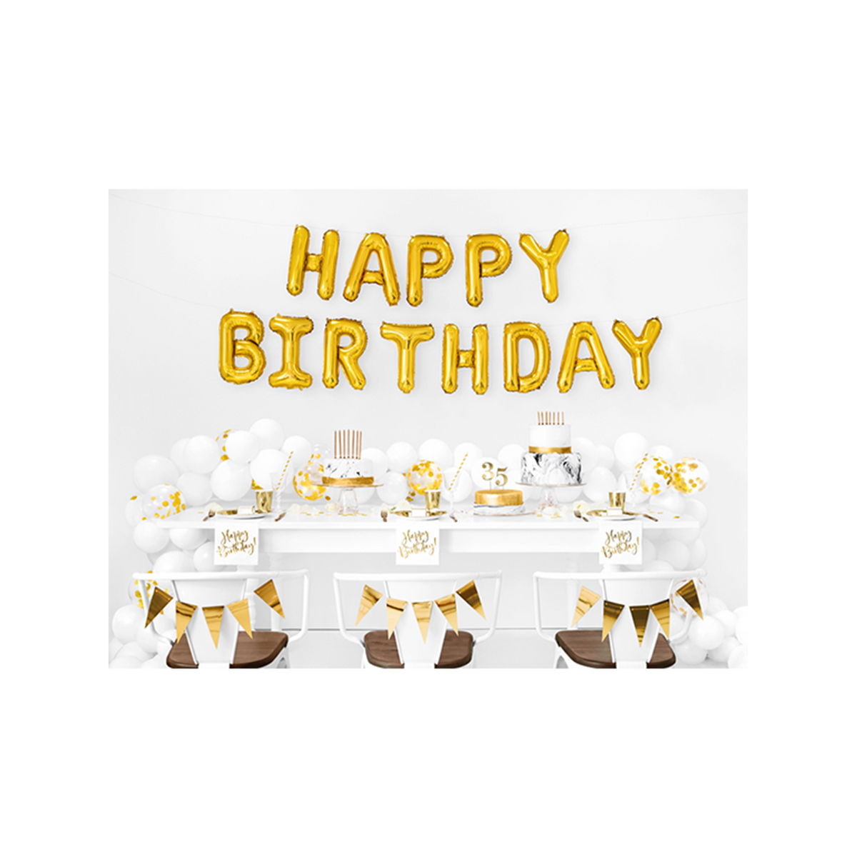 1 Ballon - Inscription - Happy Birthday - Doré