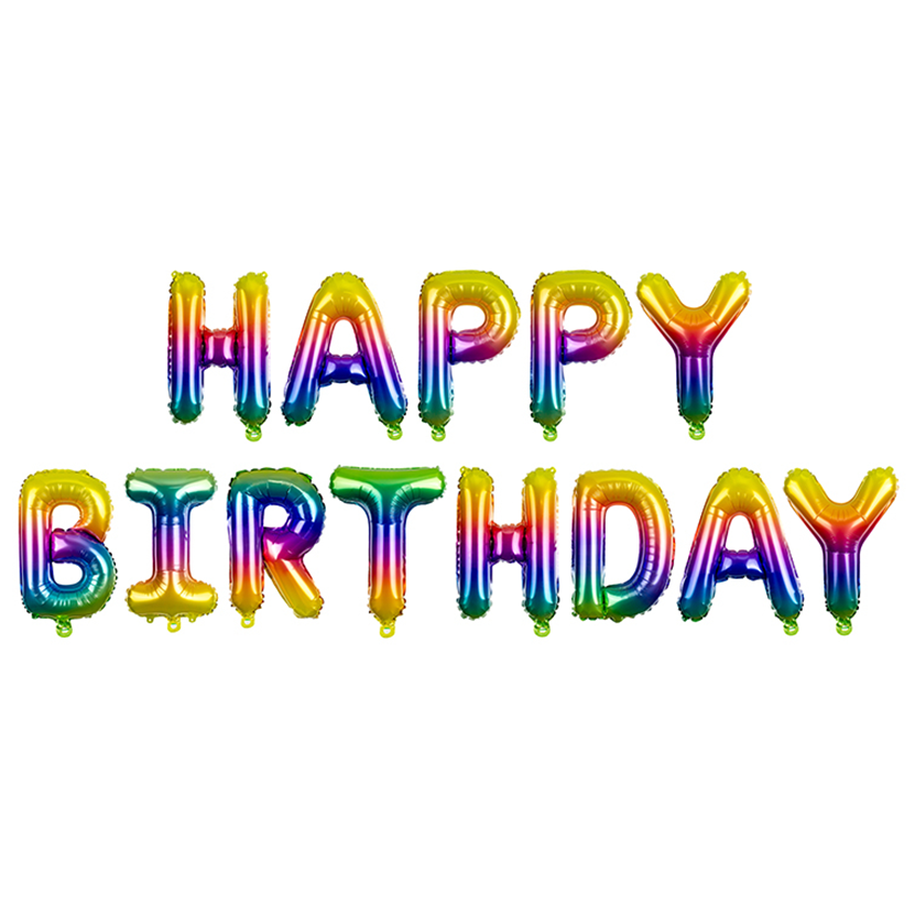 1 ballon – opschrift – Happy Birthday – regenboog