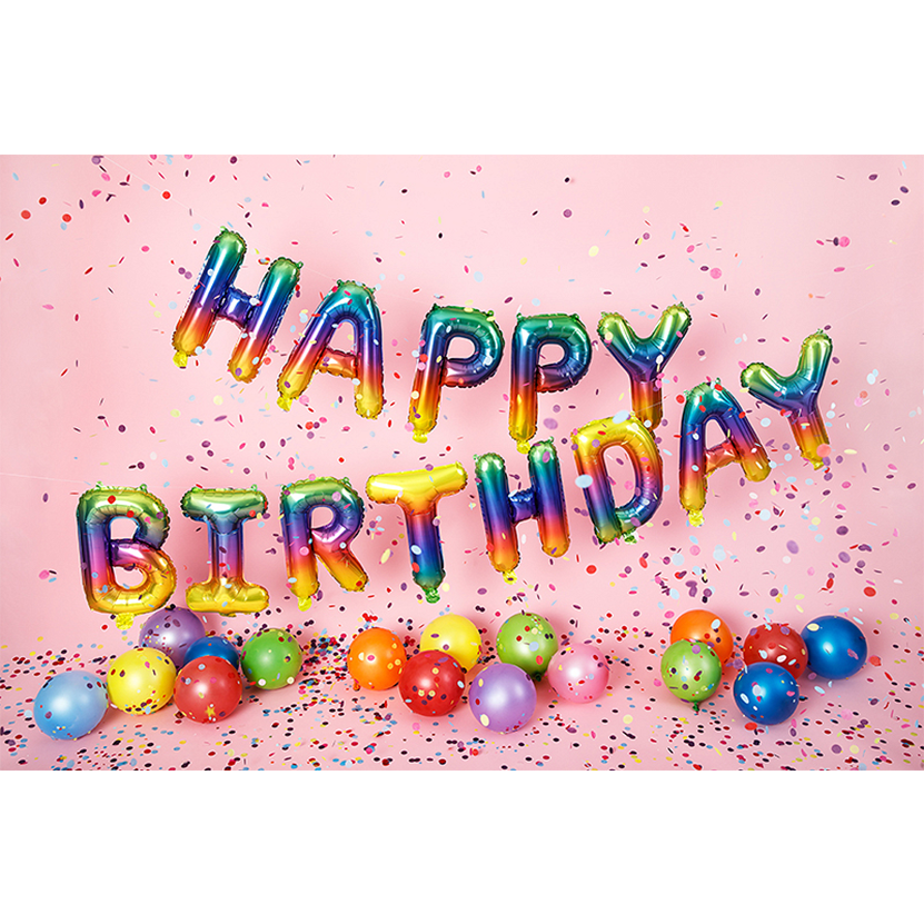 1 ballon – opschrift – Happy Birthday – regenboog