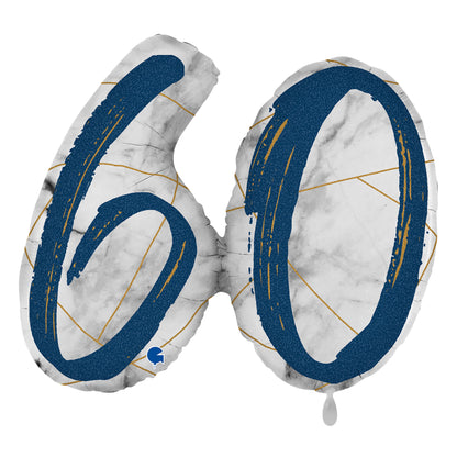1 Ballon XL - Marble Mate Cijfers 60 Blauw