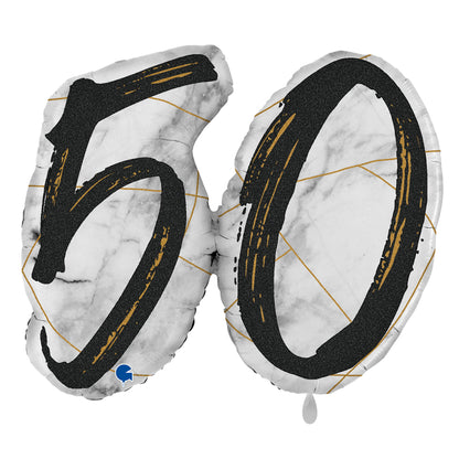 1 Ballon XL - Marble Mate Numbers 50 Zwart